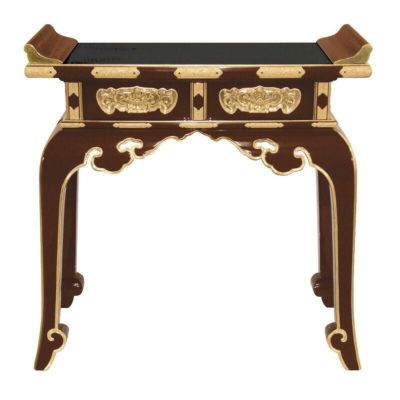 背高導師机 朱塗天黒面金箔押 金具付 2.5尺 （1453-0125）