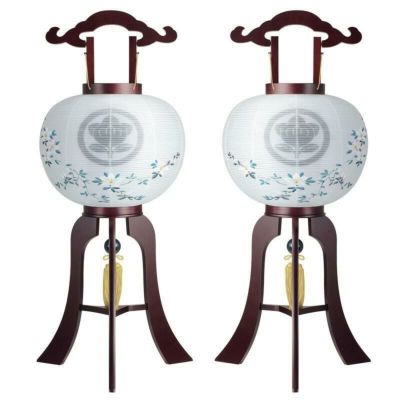 盆提灯 家紋 サクラ色 11号 一対 No.069 (大内行灯 家紋入り マグネット組立式 外絹張二重)/盆ちょうちん 灯燈 初盆 岐阜提灯 日本製 国産 ギフト 新盆