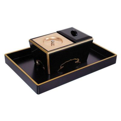 角香炉セット 黒塗渕金塗 オトシ蓋付 日本製 （2510-0600）