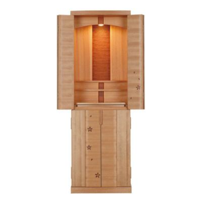 国産仏壇 モダン仏壇 「キビタキ」 桜 14×43号 （v13-010-4）/家具調仏壇 床置き仏壇台付き リビング 上下セット