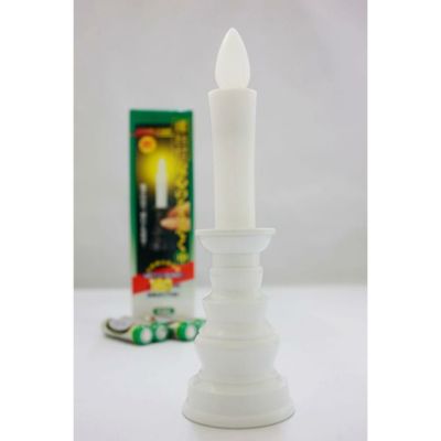 安心のろうそく 中（白色）燭台付・配線不要 /仏壇 蝋燭 ロウソク 電子 電池 LED (6503-0200)