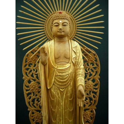 総白檀　座釈迦　金泥書　５寸　仏像 総白檀座釈迦金泥書5寸仏像