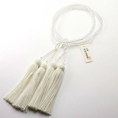 女性用高級念珠・数珠2輪 本水晶 四天本真珠仕立て 正絹頭付房(KL001)/女性 高級数珠 浄水晶 本格数珠
