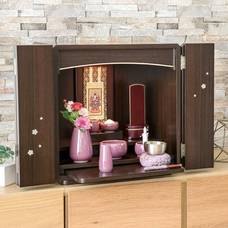 ミニ仏壇 「スピカ 桜のラデン入り」 螺鈿 桜 モダン 家具調