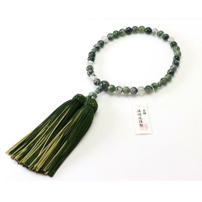 女性用京念珠・数珠 青苔メノウ正絹頭付房(KL017)