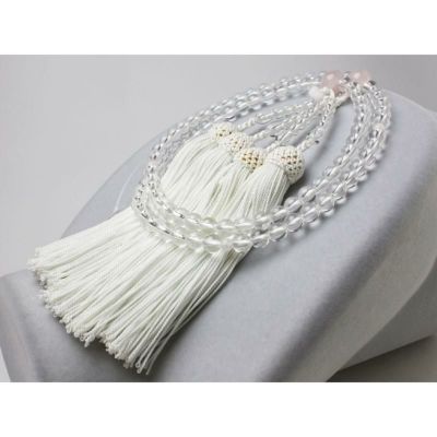 女性用高級数珠 「本水晶 紅水晶仕立て 2輪 正絹頭付房」 KL037
