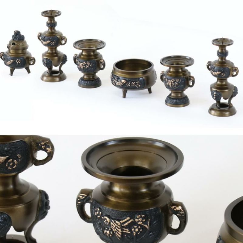 仏具 セット 【六具足】 花鳥模様 黒光色 3寸/高級 仏壇仏具