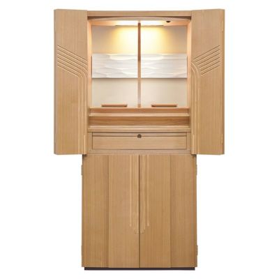 仏壇  「ティエロワ」 タモ 18×40号 （v13-025-1）/家具調仏壇 モダン仏壇 床置き 仏壇台付き リビング 上下セット