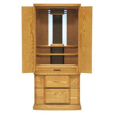 国産仏壇  「カルモ」 ライト色 18×40号 （v13-115-2）/家具調 モダン 床置き 仏壇台付き リビング 上下セット