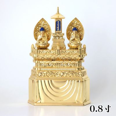 仏像 【純金箔】 三宝尊　0.8寸（高さ：206mm）<br> 釈迦如来 多宝如来 木彫 日蓮宗<br> 仏壇 仏具